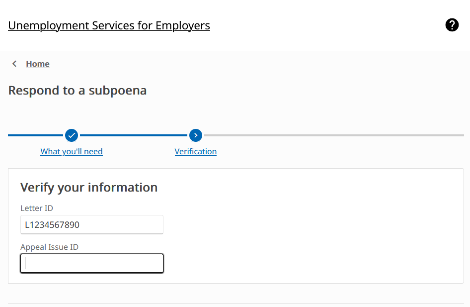 Screenshot of a subpoena request response form